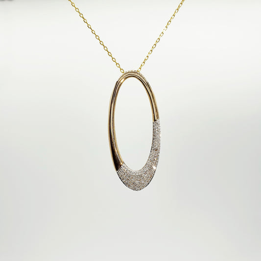 9ct Yellow Gold Diamond Pave set Oval Pendant