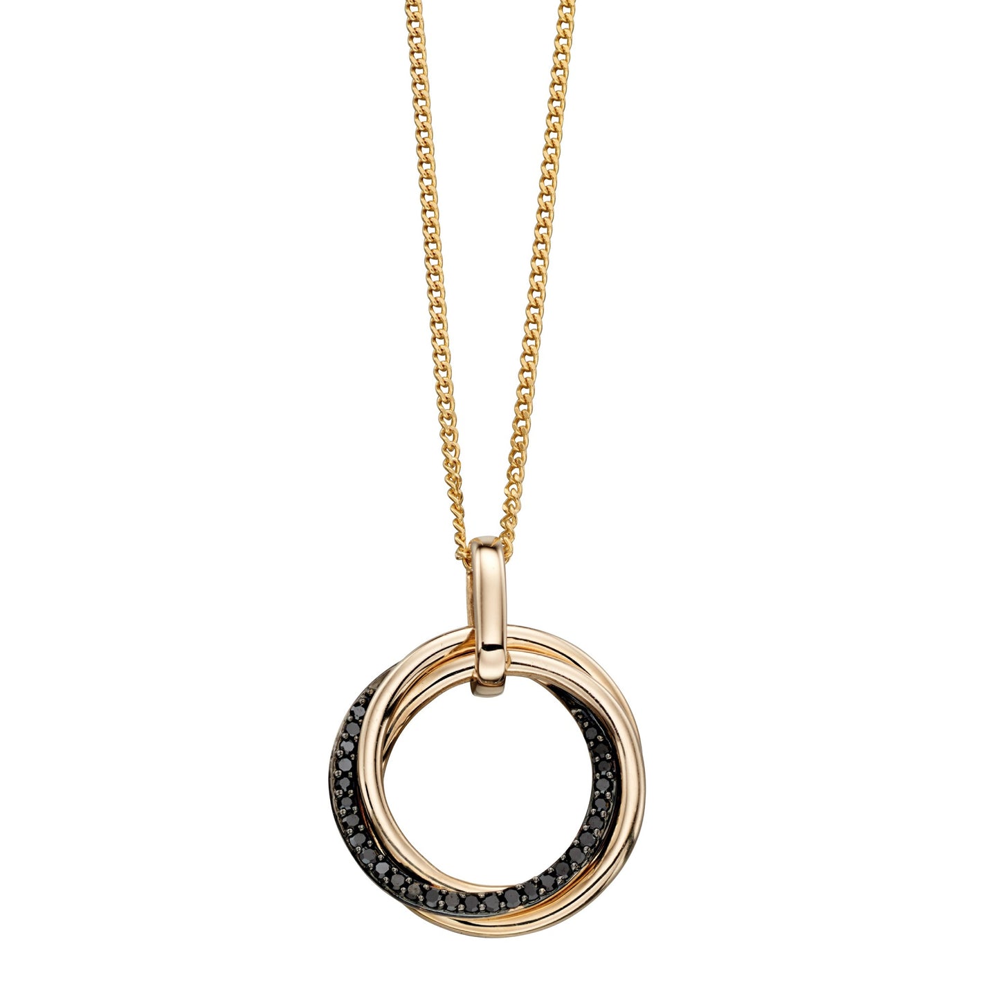 9ct Yellow Gold Black Diamond Circle Pendant