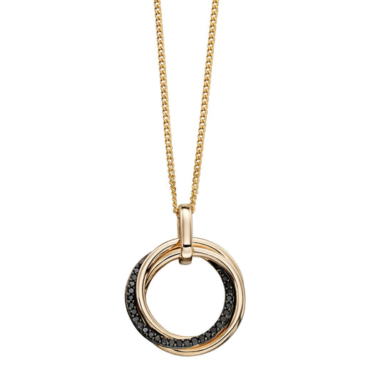9ct Yellow Gold Black Diamond Circle Pendant