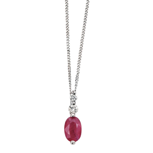 9ct White Gold Diamond and Ruby Pendant