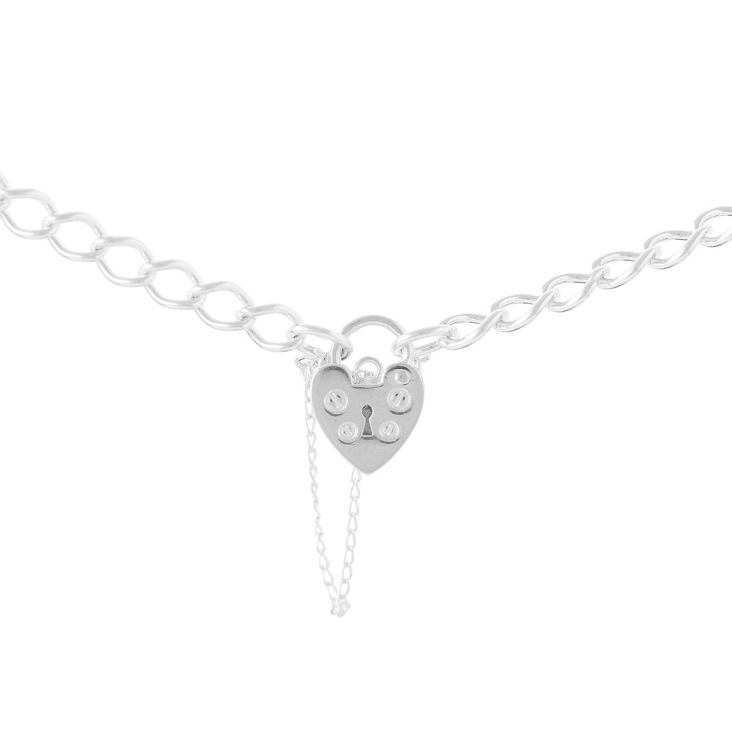 Silver Curb Charm Bracelet with Padlock