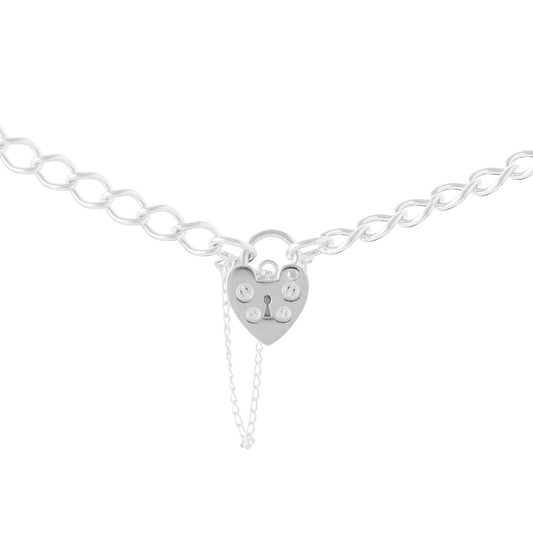 Silver Curb Charm Bracelet with Padlock