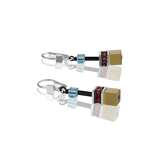Geocube Blue, Red, and Olive Earrings