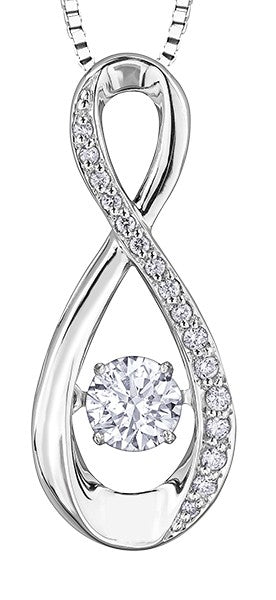 9ct White Gold Floating Diamond Figure of Eight Pendant with Chain
