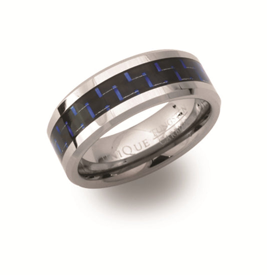 Tungsten Blue Carbon Fibre Inlay Ring
