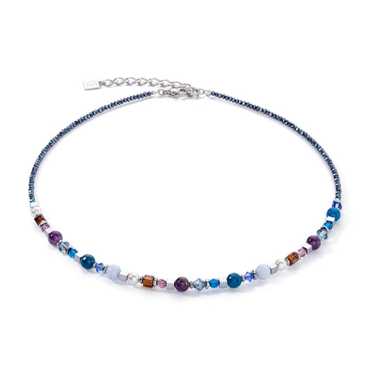 Blue, Purple, White + Swarvoski Pearl Bead Necklace