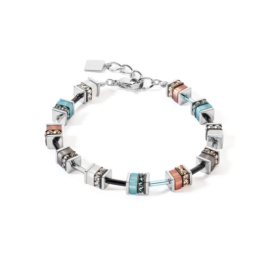 White, Aqua and Brown Cube Bracelet