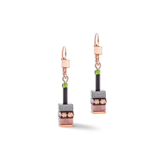 4412/20/0911 RGP Olive, Brown and Metallic Cube Swarvoski Earrings