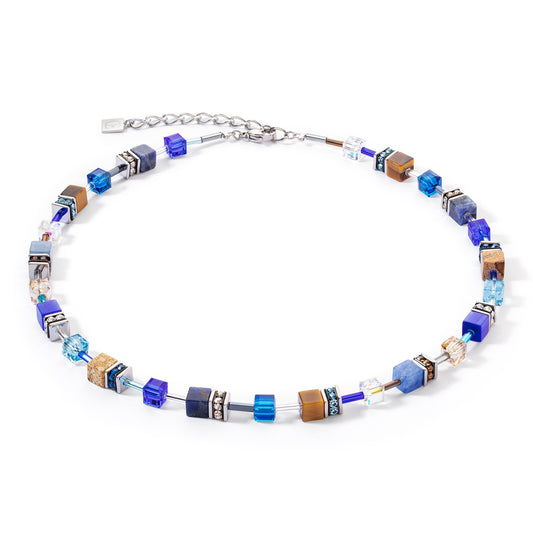 4905/10/0711 Blue, Navy and Brown Swarvoski Cube Necklace