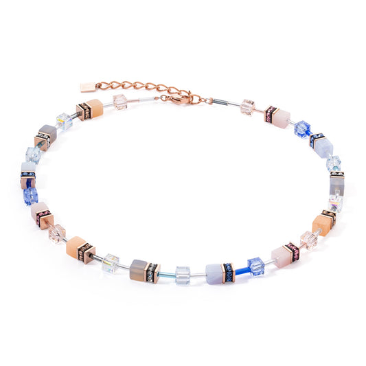 4905/10/0738 Light Blue and Beige Swarvoski Cube Necklace