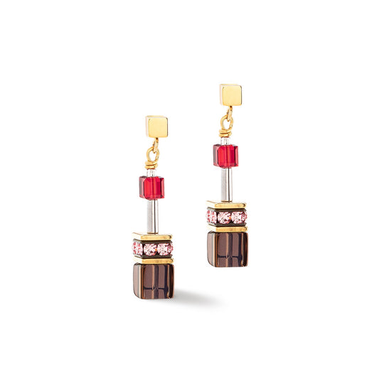 4905/21/1592 YGP Vibrant Yellow, Pink, Navy and Brown Swarvoski Cube Earrings