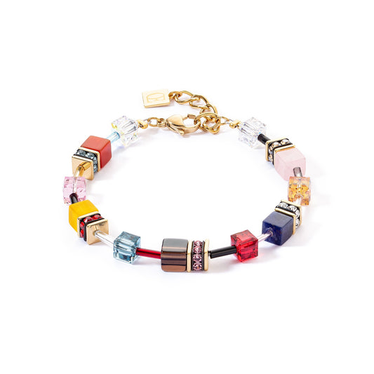 4905/30/1592 YGP Vibrant Yellow, Pink, Navy and Brown Swarvoski Cube Bracelet