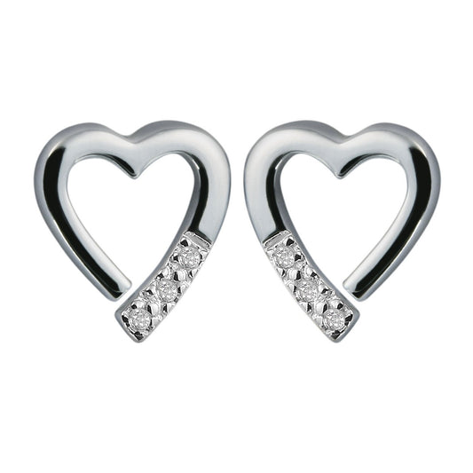 Silver Heart Diamond Set Stud Earrings