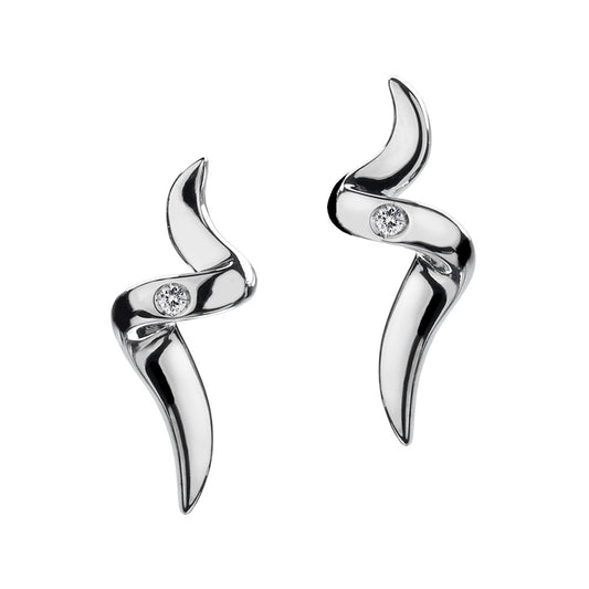 Silver S Shape Diamond Stud Earrings