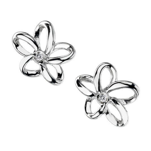 Silver Diamond Set Flower Stud Earrings