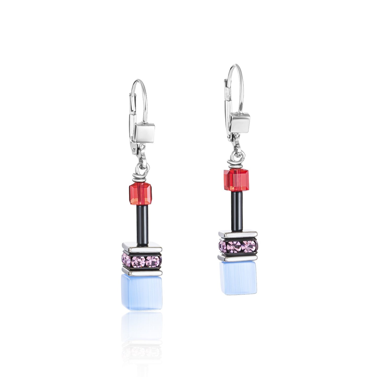 Geocube Red, Pink and Blue Earrings