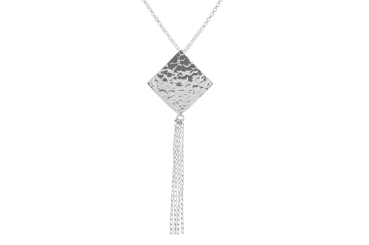 Silver Textured Tassel Pendant with Chain