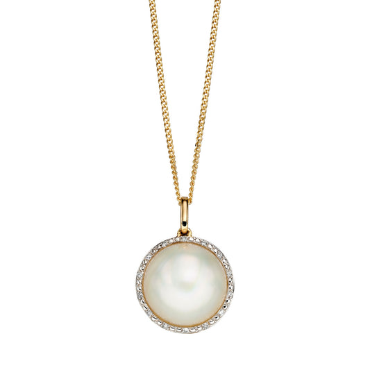 9ct Yellow Gold Diamond and Mabe Pearl Pendant