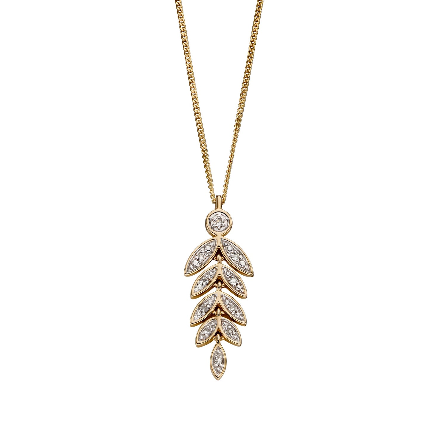 9ct Yellow Gold Diamond Leaf Pendant