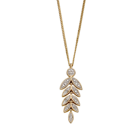 9ct Yellow Gold Diamond Leaf Pendant