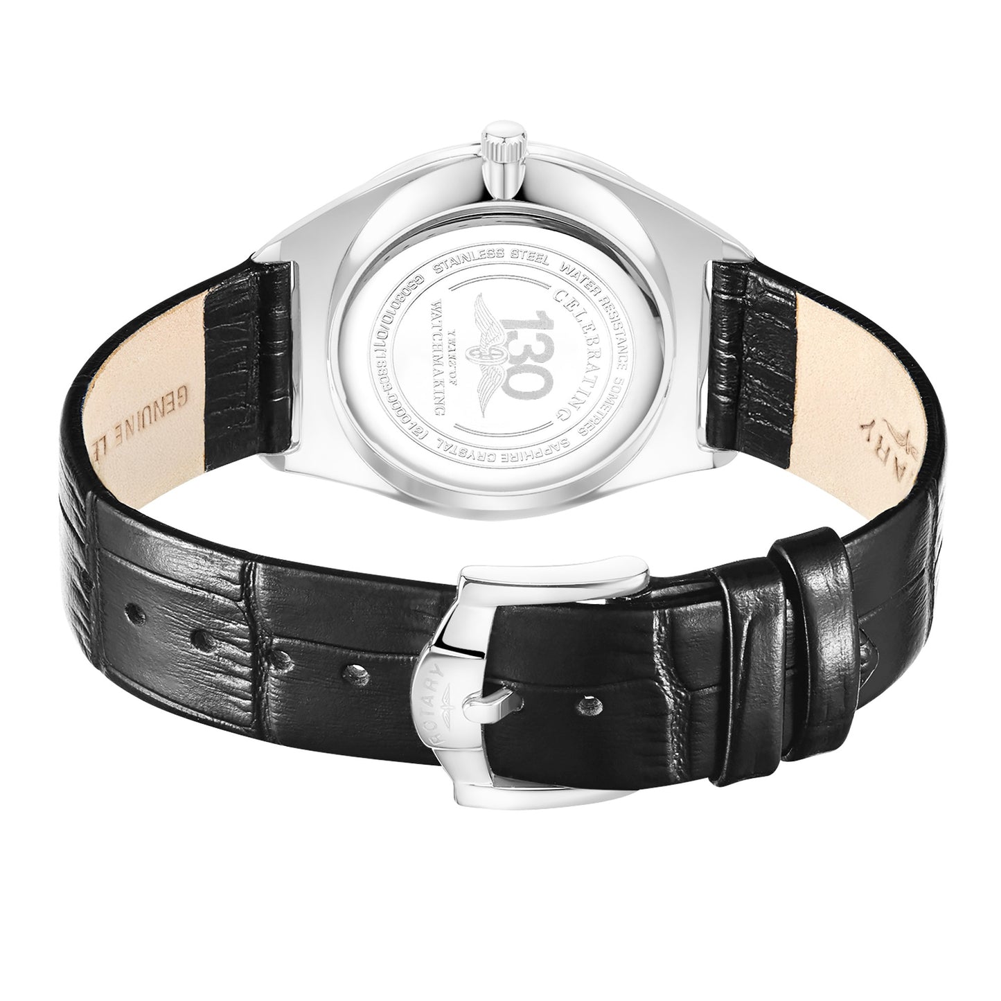 Stainless Steel Ultra Slim Black Leather Strap