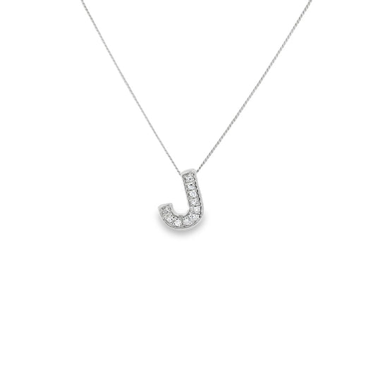 9ct White Gold Diamond Set J Pendant