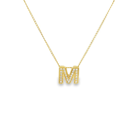 9ct Yellow Gold Diamond Set Letter M Pendant
