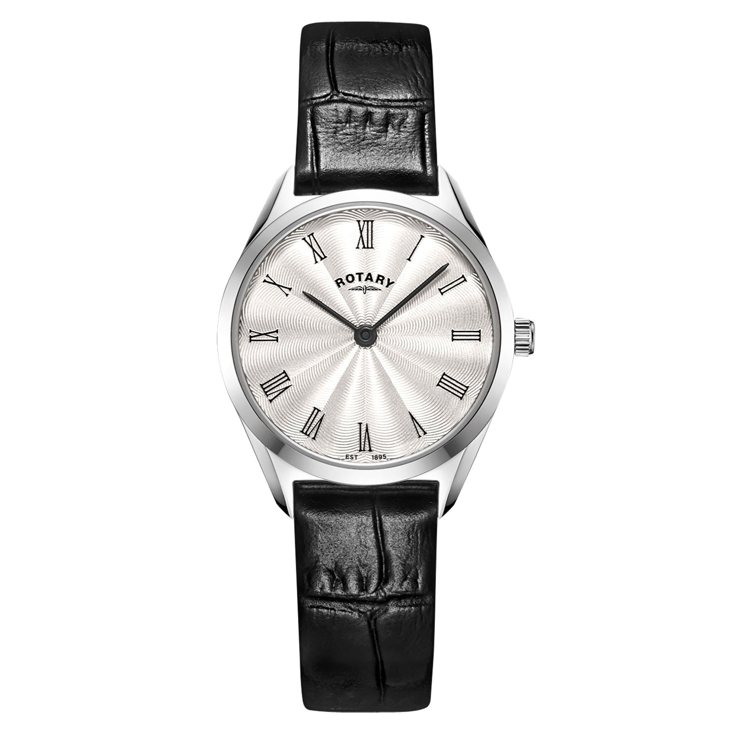 Stainless Steel Ultra Slim Watch With Black Leather Strap