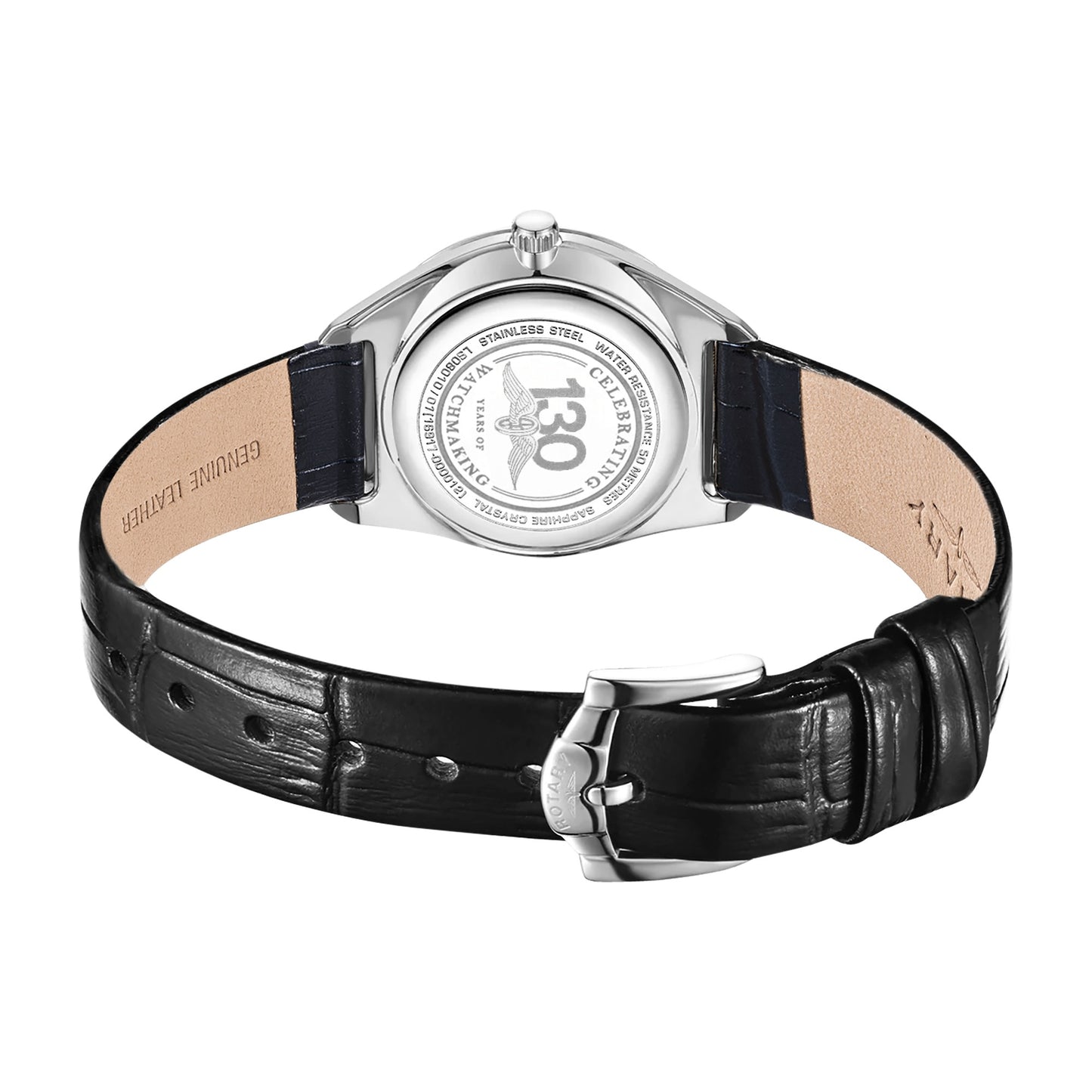 Stainless Steel Ultra Slim Watch With Black Leather Strap