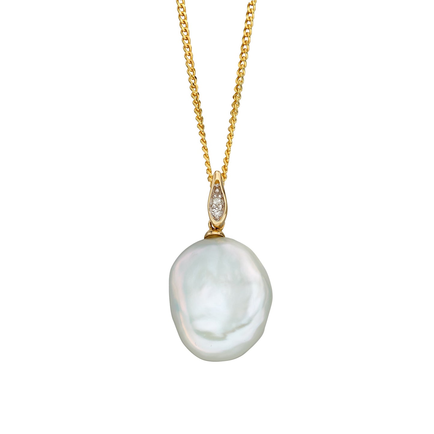 9ct Yellow Gold Keshi Pearl and Diamond Pendant