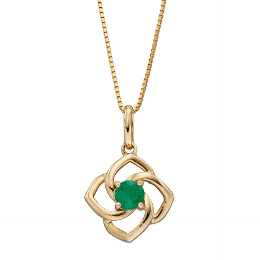 9ct Yellow Gold Emerald Flower Pendant