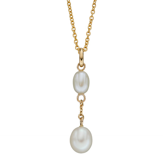 9ct Yellow Gold Double Pearl Drop Pendant