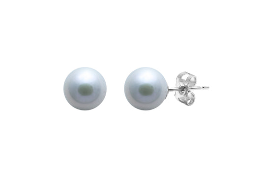 Silver 7-7.5mm Grey Fresh Water Pearl Stud Earrings