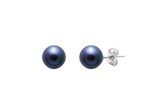 Silver 6-6.5mm Black Fresh Water Pearl Stud Earrings
