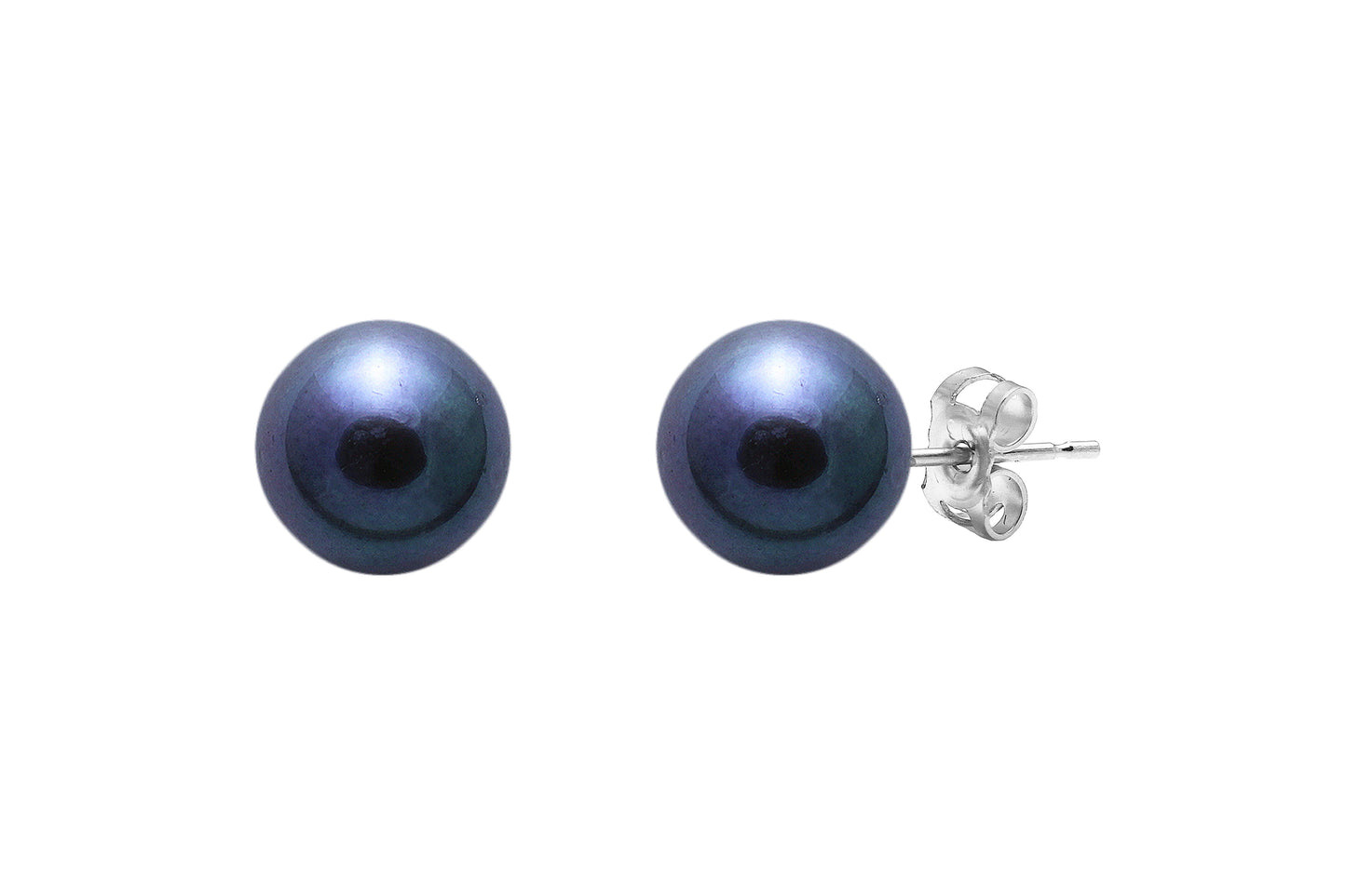 Silver 8-8.5mm Black Fresh Water Pearl Stud Earrings