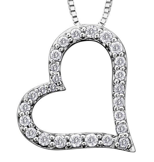 9ct White Gold Diamond Heart Pendant with Chain