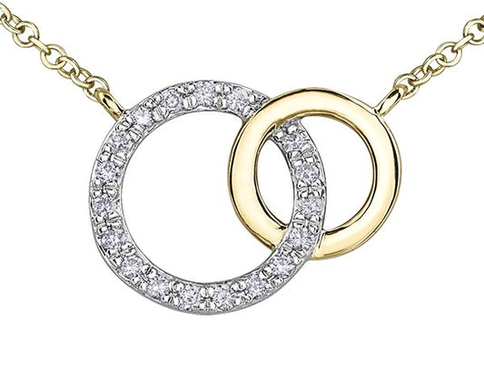 Two Tone 9ct Yellow Gold Interlocking Circle Diamond Necklace with Chain