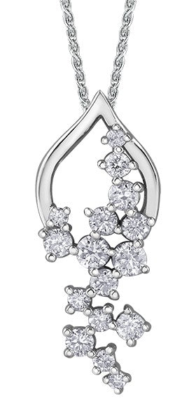 9ct White Gold Teardrop Diamond Scatter Pendant with Chain