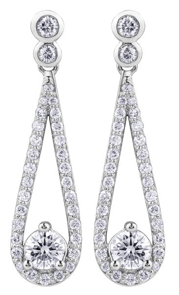 9ct White Gold Diamond Open Teardrop Drop Earrings