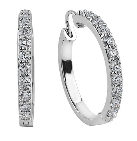 9ct White Gold Diamond Set Hoop Earrings
