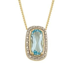 9ct Yellow Gold Oval Aquamarine and Diamond Pendant