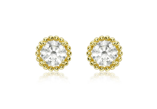 9ct Yellow Gold Cubic Zirconia 7mm Halo Stud Earrings