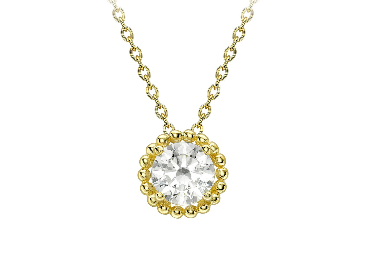9ct Yellow Gold Cubic Zirconia 7mm Halo with Chain