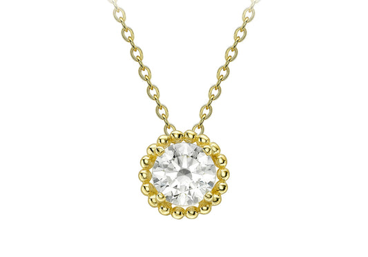 9ct Yellow Gold Cubic Zirconia 7mm Halo with Chain