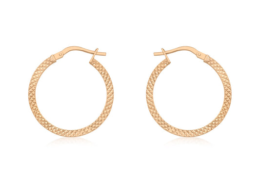 9ct Rose Gold 20mm Cobra Textured Creole Earrings