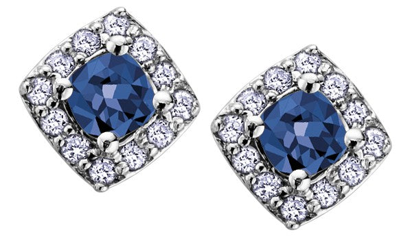 9ct White Gold Sapphire and Diamond Cushion Cluster Stud Earrings