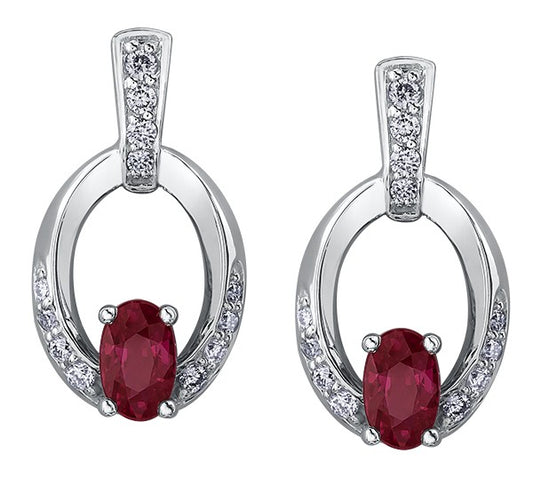 White Gold Ruby and Diamond Earrings