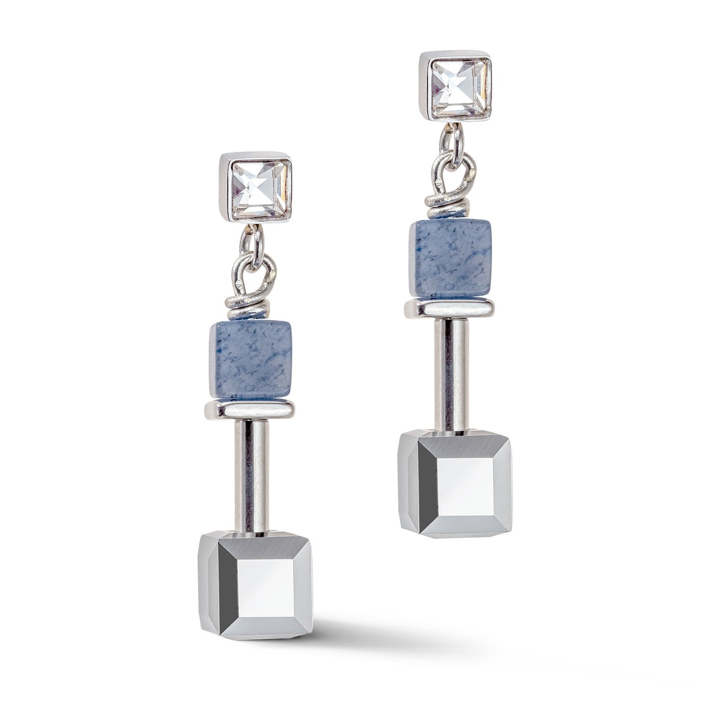 Blue and Silver Cube Drop Earrings