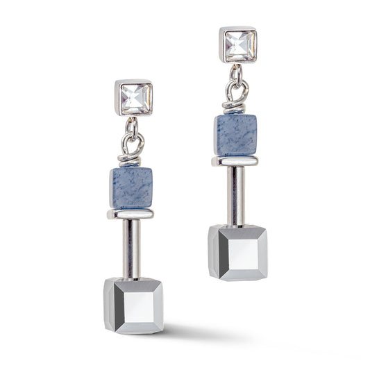 Blue and Silver Cube Drop Earrings