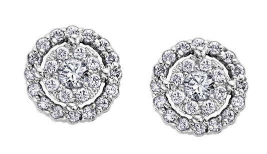 9ct White Gold Diamond Double Halo Cluster Stud Earrings